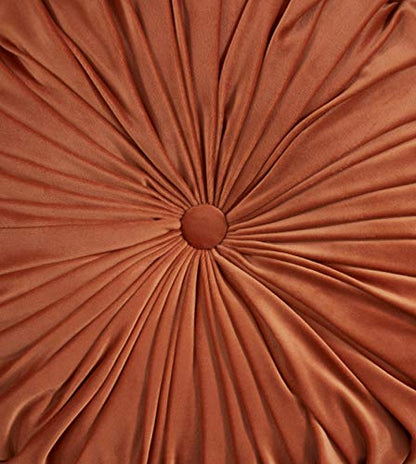 SARO LIFESTYLE Round Velvet Pintucked Poly Filled Throw Pillow - color: Rust, size: 1 Count (Pack of 1)