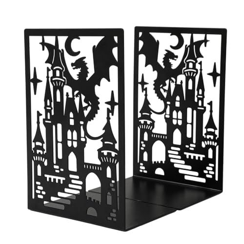 Dragon Book Ends, Heavy Duty Metal Bookends for Shelves | Non Skid Metal Book Divider Decorative Holder, Abstract Art Desgin Book Stopper Supports for Office, Home - color: Dragon D