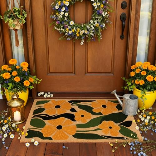 Duraaamo Boho Floral Doormat Retro Flowers Outdoor Mat Welcome Pattern Non Slip Summer Vintage Floor Mat for Front Porch Entryway Decor - style: Boho Floral