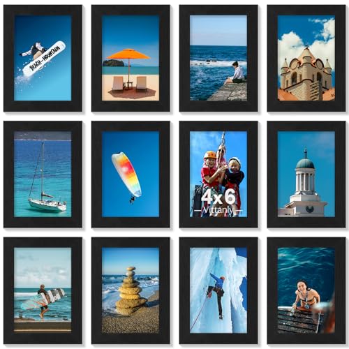 Vittanly 4x6 Picture Frames Set of 12 for Wall or Tabletop Display, Black | Display Pictures 3.5x5 with Mat or 4x6 without Mat, Small Photo Frames, Engineered Wood with Shatter Resistant Plexiglass - color: Black, size: 4x6