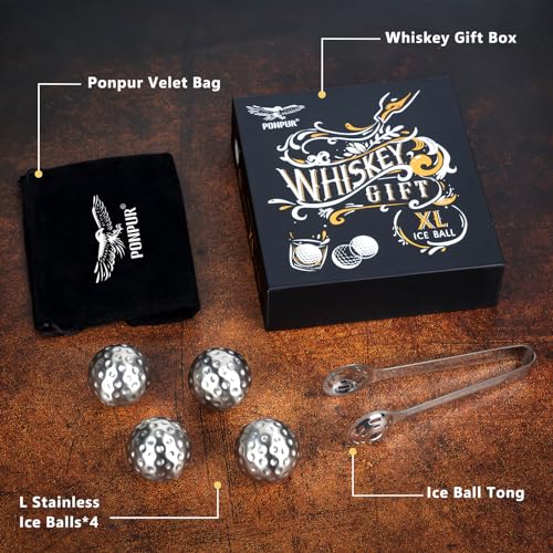 Men's Golfer Gifts, Fathers Day Anniversary Birthday Gifts for Dad Him Husband, 4 Whiskey Golf Ice Balls with 1 Tongs, Reusable Stainless Steel Whiskey Gift for Golf Lover 10pcs - color: Silver - Golf Balls