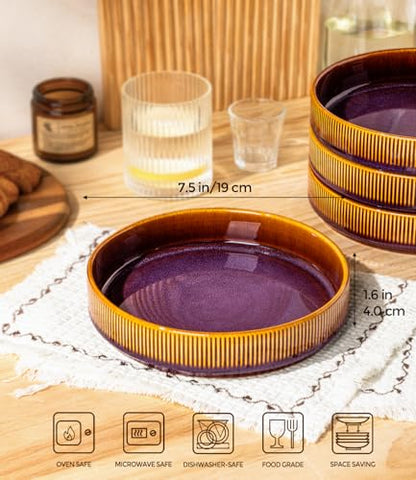 7.5" Ceramic Pasta Bowls Set of 4, Salad Bowls | Versatile Serving Bowls for Pasta, Salad, Fruit & Noodles, Housewarming & Wedding Gift, Amber Amethyst - color: Amber Amethyst, size: 7.5 Inch