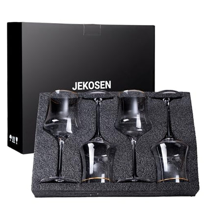 New Crystal Wine Glasses with Gold Rim 17 Ounce Set of 4 Long Stem Clear Wine Glasses Premium Crystal Gift for Christmas, Birthday, Anniversary or Any Special Occasion