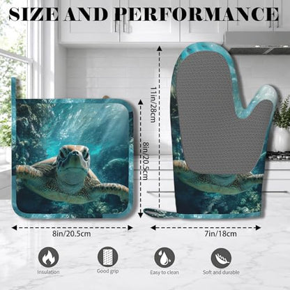 Sea Turtles Oven Mitt and Pot Holder with Silicone Heat Resistant Kitchen for Cooking BBQ Baking Grilling Cooking Protection - color: Sea Turtles