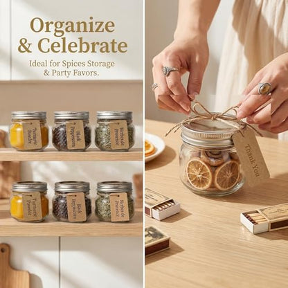 8 oz Mason Jars with Airtight Silver Lids - 4 Pack Small Glass Jars - Thickened Wide Mouth Canning Jars for Spell Jars, Candle Making, Premium Spices & Bathroom Vanity Decor
