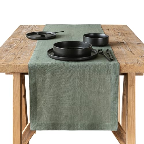 Over&Back 18x108 Washed 100% Linen Table Runner - Washable Table Runners for a Custom Home Decor Tablescape - Perfect for Coffee Table, Dinner Table, Living Room, and More - Green - color: Green, size: Runner | 18x108