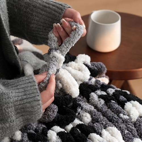 Jumbo Chunky Yarn for Hand Knitting - Super Thick Chenille Chunky Yarn for Crocheting - Extra Soft Bulky Fluffy Blanket Big Yarns 8 Jumbo Pack (27yds,8 oz Each Skein) - color: Graphite Snow