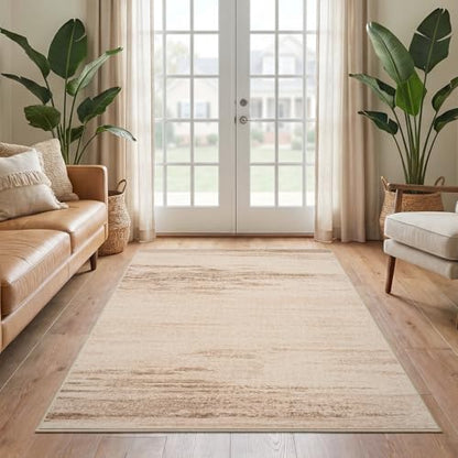 Hallway Kitchen Runner Rug Non-Slip Low Pile Washable Rug Brown 2x5ft | Soft Entryr Mat Carpet TPR Backing , Thin Profile, Abstract Pattern for Bedroom, Bathroom, Entryway Long Runners, Easy Clean - color: Brown, size: 3' x 5'