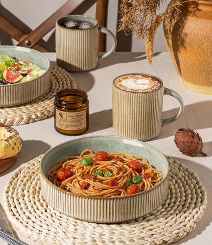 GBhome 7.5 Inch Pasta Bowls Set of 6, Ceramic Salad Bowls, Sage Desert | Double Reactive Glaze Bowls for Pasta, Noodles & Fruit, Scratch Resistant, Microwave & Dishwasher Safe - color: Sage Desert, size: Set of 6