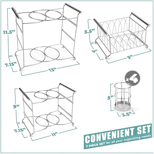 Sorbus Buffet Caddy — 7-Piece Stackable Set Includes Plate, Napkin, and Silverware Holder, 3-Tier Detachable Tabletop Organizer Ideal for Kitchen, Dining, Entertaining, Parties, Thanksgiving (Silver) - color: Silver