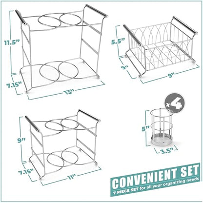 Sorbus Buffet Caddy — 7-Piece Stackable Set Includes Plate, Napkin, and Silverware Holder, 3-Tier Detachable Tabletop Organizer Ideal for Kitchen, Dining, Entertaining, Parties, Thanksgiving (Silver) - color: Silver