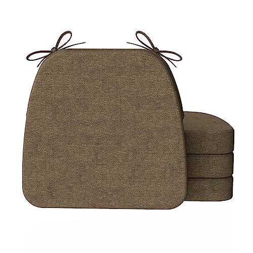 AAAAAcessories D-Shaped Chair Cushions, 2" Thick Dining Chair Pads with Ties and Removable, Machine-Washable Cover, 17" x 16", Set of 4, Taupe - color: Taupe, size: 4 Count(Pack of 1)
