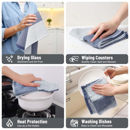 Homaxy Premium 100% Cotton Kitchen Towels 18"x28", 6 Pack, Blue | Large Kitchen Hand Towels, Soft and Absorbent Tea Towel, Dish Towels with Hanging Loops - color: Navy Blue, size: 18 x 28 - 6 Pack
