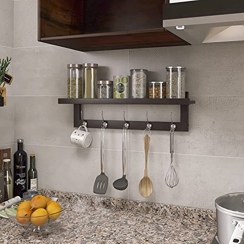 SMIBUY Coat Hooks with Shelf Wall-Mounted, 29.2 Inch Entryway Coat Rack for Wall, Bamboo Hanging Shelf with 5 Double Metal Hooks for Bathroom, Bedroom, Kitchen, Living Room, Mudroom (Dark Brown) - color: Dark Brown