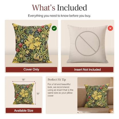 William Morris Golden Lily Black Tapestry Throw Pillow Cover 18 x 18 in - color: Golden Lily