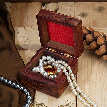 Ajuny Wooden Hand Carved Jewelry Box Keepsake Treasure Chest Organizer | Decorative Wood Trinket Holder for Jewelry Keepsakes and Small Accessories Handcrafted Gift for Men Women and Travelers