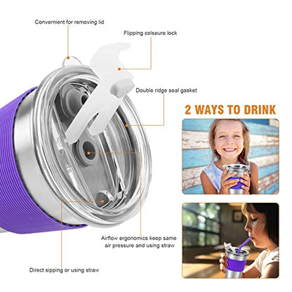 Yummy Sam Stainless Steel Cups with Silicone Straws & Lids,12oz Kids Tumblers Dishwasher Safe, Unbreakable Metal Toddler Cups with for Cold and Hot Drinks, Spill-proof, 5 Pack - color: 12oz with Silicone Straws, 5PCS
