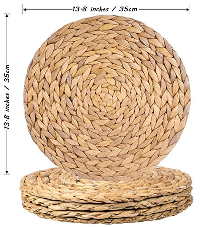 2 Pack Woven Placemats, 13.5 inches Natural Wicker Water Hyacinth Straw Braided Tablemats for Dining Table - size: Plate Chargers 13.8 inch-2