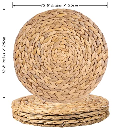 6 Pack Woven Placemats, Natural Water Hyacinth Weave Placemat Set Round Braided Rattan Tablemats Insulation Pads for Cooking and Baking (6, 13.5 Inch) - size: Plate Chargers 13.8 inch-6