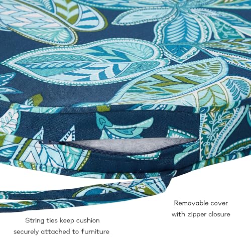 Set of 2 Outdoor 18 inch Round Patio Dining Chair Pads – Comfortable Fiber-Filled Seat Cushions with Ties, Reversible Polyester Fabric, Botanical Crestwood - color: Botanical Crestwood