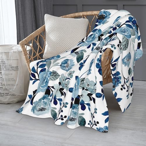 Floral Throw Blanket for Couch Bed Sofa Chair Living Room, Flower Flannel Fleece Blanket Soft Cozy Lightweight Breathable Fluffy Durable Home Decor Gifts for Men Women Girls Boys 50 x 60 Inch