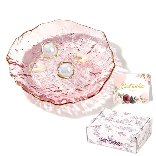 Gifts For Women Pink Jewelry Tray Glass Ring Holder Dish Key Bowl Trinket Dish Bathroom Vanity Organizer Aesthetic Bridesmaid Bride Wedding Engagement Retirement Teacher Gifts For Women Her Coworkers - color: Pink Irregular