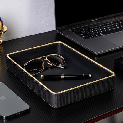 Leather Catchall Valet Tray for Men| Mens Valet Catch All Tray Key Basket - color: Black 1 Pack, size: 8" x 11" x 1.8"