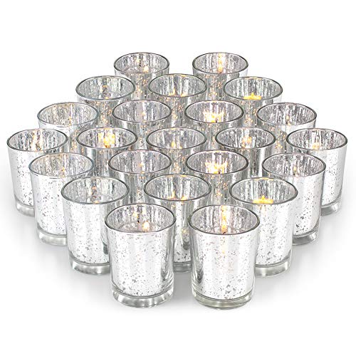 Volens Silver Party Decorations 72pcs, Mercury Glass Votive Candle Holders | Table Centerpieces Candle Holders Set for Wedding, Bridal and Baby Shower - color: Silver