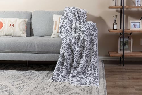 Flower Organic Cotton Turkish Throw Blanket, Muslin - Black | Thin, Soft, Lightweight, Breathable Gauze Weave, White Reversible Floral Print, for Sofa, Chair, Couch, 65" x 65" - color: Black Whimsy