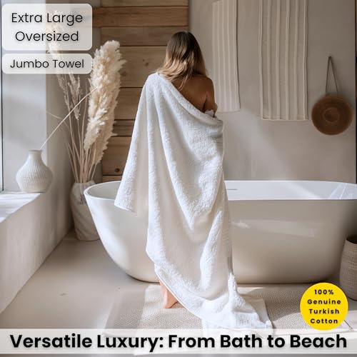SALBAKOS Luxury 100% Turkish Cotton Bath Sheet 40x80 in (1-Piece, White) | Extra Large Jumbo Oversized Bathroom and Beach Towel, Super Soft Highly Absorbent Thick Premium Hotel Quality, Made in Turkey - color: White, size: Jumbo Bath Sheet