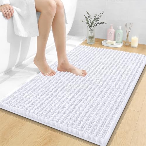 OLANLY Bathroom Rugs 36x24, Thick Soft Absorbent Chenille Bath Rugs | White, Shaggy Bath Mat with Quick-Drying Rubber Backing, Machine Washable for Floor, Tub and Shower, Home Decor Accessories - color: White, size: 36" x 24"