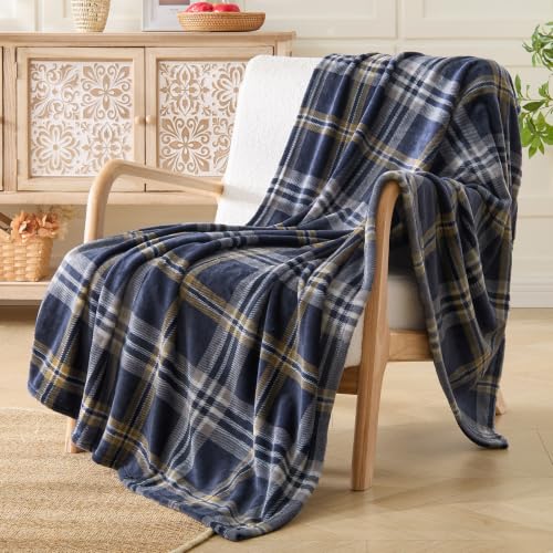 BEDELITE Plaid Fleece Throw Blanket, Navy Tartan 50x60 Inches | 100% Polyester Microfibe, Soft Cozy, Lightweight Warm, Classic Plaid Pattern, Room Decor, Machine Washable, for Couch Bed - color: Navy Tartan, size: Throw(50"x60")