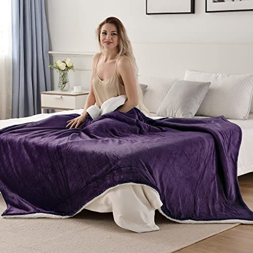 Sherpa Fleece Throw Blanket, Aubergine, 50x60 inches | Double-Sided Super Soft Luxurious Plush Blanket Throw Size - color: Aubergine, size: 50"×60"