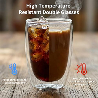 MESNEY 17 oz Double Wall Glass Coffee Mugs, Bulk Set of 48 | Insulated Double Wall, Clear Borosilicate Glass, 17 oz Capacity, Stackable 48 Pack, For Cafes & Restaurants - size: 17 Ounces 48 pieces