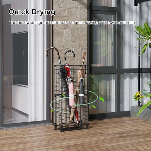 AWTATOS Umbrella Holder Entryway, Umbrella Stand Freestanding, Black | Metal Square Umbrella Rack Organizer with a Removable Drip Tray, Hooks - color: Black