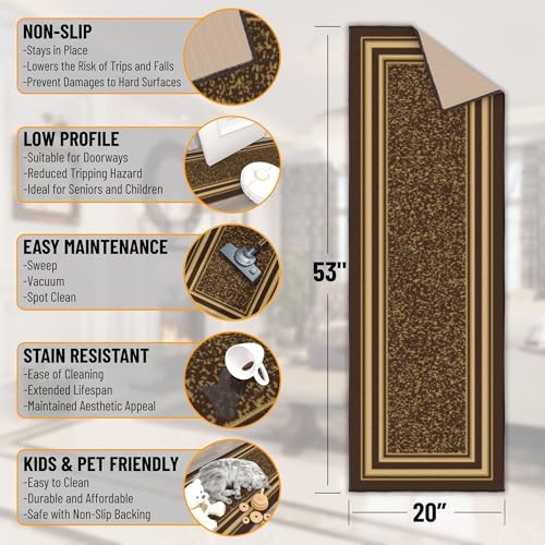Ottomanson 2x5 Kitchen Rug Runner – Non-Slip Entryway Rug - color: Border Brown, size: 1'8" x 4'5" (Runner)