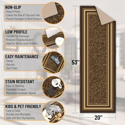 Ottomanson 2x5 Kitchen Rug Runner – Non-Slip Entryway Rug - color: Border Brown, size: 1'8" x 4'5" (Runner)