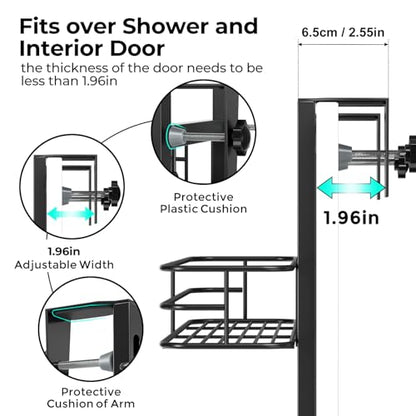 ODesign 3-Tier Over the Door Shower Caddy Hanging,Black | Shower Organizer Hanging,Over the Door Shower Rack Organizer Rustproof,Bathroom Rack Hanging for Shampoo,Soap,Razor