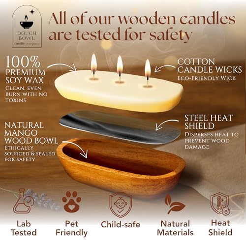 Dough Bowl Candle Co. Wooden Bowl Candle - 20 Oz. 10x6x2 3-Wick Large Lavender Soy Candles for Home Scented, Long Lasting Aromatherapy for Women and Men with Up to 40H Burn Time, Decoration Gifts - size: 3-Wick