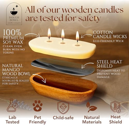 Dough Bowl Candle Co. Wooden Bowl Candle - 20 Oz. 10x6x2 3-Wick Large Lavender Soy Candles for Home Scented, Long Lasting Aromatherapy for Women and Men with Up to 40H Burn Time, Decoration Gifts - size: 3-Wick