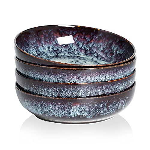 30oz Ceramic bowls set of 4-8" serving bowls for Kitchen,Pasta,Salad-Dishwasher & Microwave Safe Perfect for Housewarming, Thanksgiving, Christmas-Speckled Bluish Purple - color: Speckled Bluish Purple