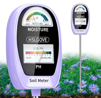 HSLGOVE Soil Test Kit, 2-in-1 Soil Moisture Meter/Soil PH Meter, Dual Screen Soil Tester, Soil Moisture Meter for Plants Watering/Gardening for Lawn,Farm Indoor&Outdoor Use-Lavender Purple