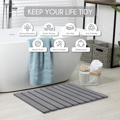 BoxedHome Foldable Stone Bath Mat, Super Absorbent Diatomaceous Earth Mat, 24" x 16" Non-Slip Quick Drying, Compact and Easy to Store Bath Mats for Bathroom, Easy to Clean, Dark Gray - color: Dark Gray