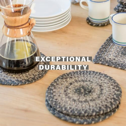 Homespice Flint Hill Jute Braided Placemats, Rect 13x19 Set of 6 | Grey Protects Tabletop in Style and Everyday and Holiday Table Mats, Rich Colors, Reversible and Durable - color: Flint Hill