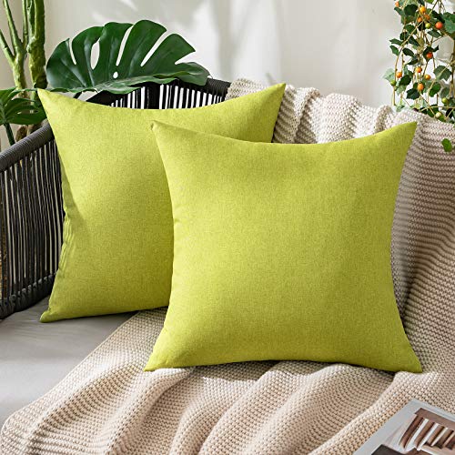 MIULEE Decorative Outdoor Pillow Covers Waterproof 16x16 Green | Solid Faux Linen Throw Pillow Covers Set of 2 Farmhouse for Patio Furniture Tent Balcony Garden Couch Sofa Cushion - color: Green, size: 16" x 16" (Pack of 2)