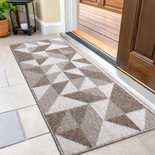 OLANLY Door Mat Indoor Entrance Washable 47x23, Odor-Free Low-Profile Front Back Geometric Doormat, Absorbent Resist Dirt Entry Carpet, Easy to Clean Sturdy Inside Floor Mats for Entryway, Brown - color: Brown, size: 47" x 23"
