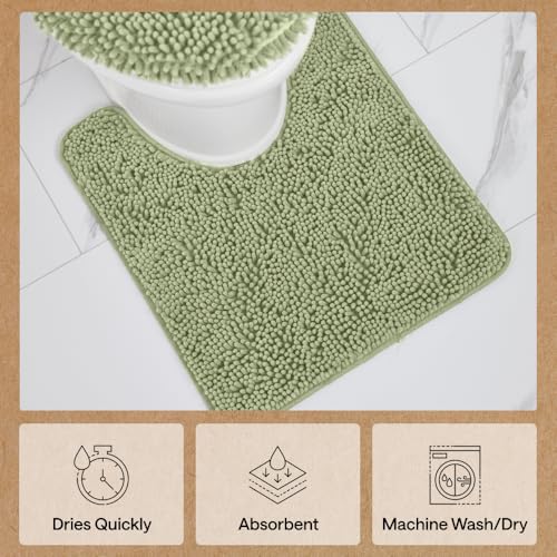 GORILLA GRIP Bathroom Rug Sets 3 Piece, Bath Mat Set and Oval Toilet Base with Rubber Backing, Plush Absorbent Shaggy Chenille Washable Mats, Includes 24x19.5, 24x17 and 30x20 Inch Rugs, Sage - color: Sage, style: 24"x19.5" + 24"x17" + 30"x20" - 3 Pack