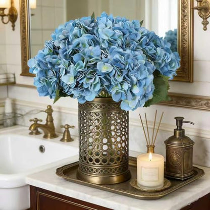 Kimura's Cabin 6pcs Hydrangea Artificial Flowers Silk Faux Hydrangeas,Blue | Hydrangea with Stems Fake Flower,Wedding Bouquets Arrangement,Home Table Centerpieces,Baby Shower Party Decor Vase Filler - color: Lake Blue