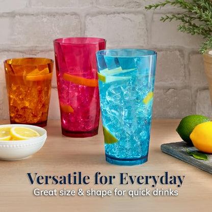 US Acrylic Optix Plastic Reusable Drinking Glasses (Set of 16) 14oz Rocks & 20oz Water Cups in Jewel Tone Colors | BPA-Free Tumblers, Made in USA | Top-Rack Dishwasher Safe - size: 14 ounces/20 ounces