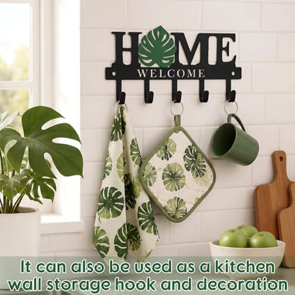 Key Holder Wall Mount Monstera Leaf Metal Key Hooks Organizer with 5 Hooks Rustic Farmhouse Welcome Home Wall Hook Tropical Boho Decor for Entryway Bathroom Hallway Living Room 9.8 Inch - style: Monstera